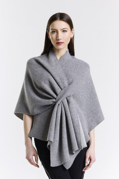 Ellen Merino/Cashmere Reversible Wrap with Loop 095 Dark Gray/Medium Gray-1