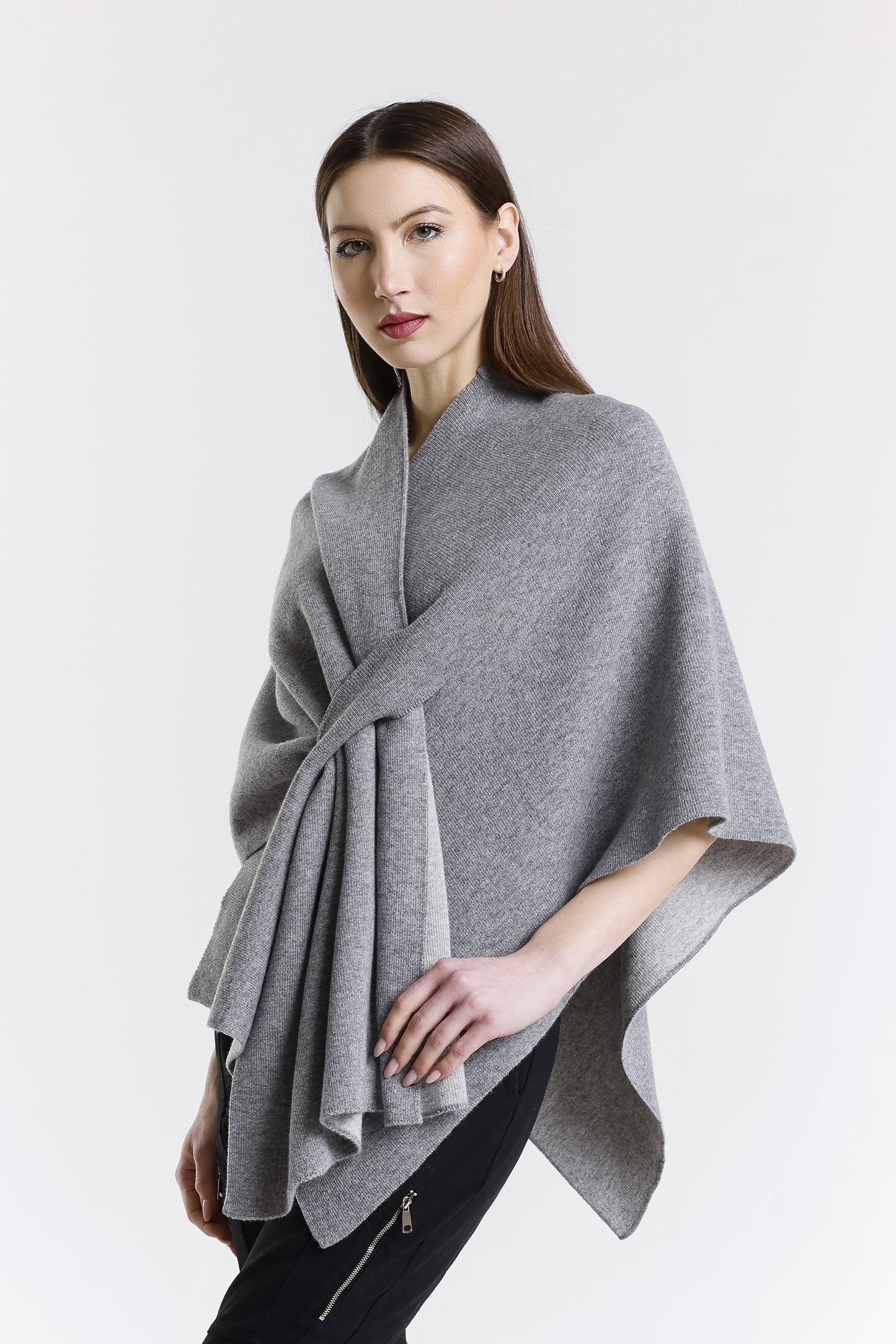 Ellen Merino/Cashmere Reversible Wrap with Loop 095 Dark Gray/Medium Gray-3