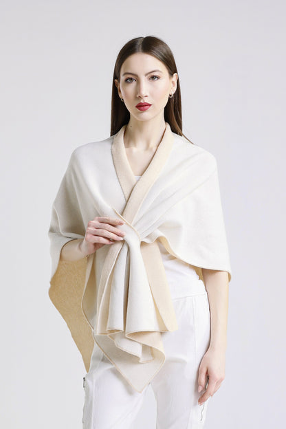 Ellen Merino/Cashmere Reversible Wrap with Loop 291 Beige/Cream-2
