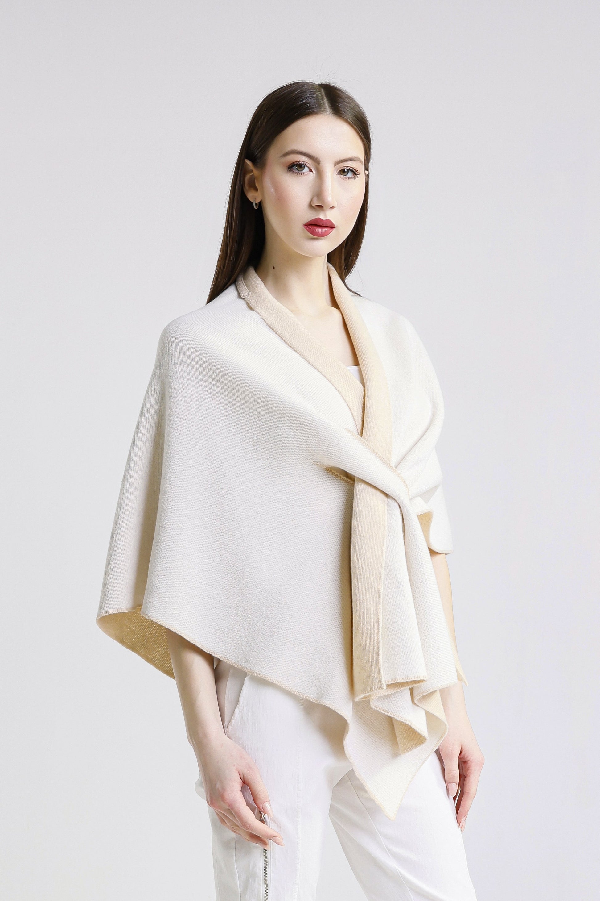 Ellen Merino/Cashmere Reversible Wrap with Loop 291 Beige/Cream-3