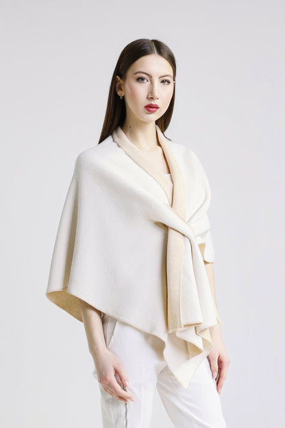 Ellen Merino/Cashmere Reversible Wrap with Loop 291 Beige/Cream-3
