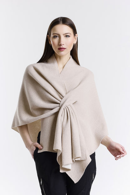 Ellen Merino/Cashmere Reversible Wrap with Loop 298 Taupe/Cream-1