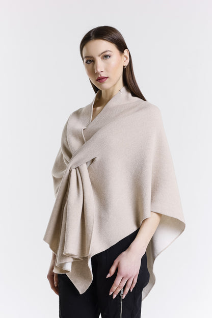 Ellen Merino/Cashmere Reversible Wrap with Loop 298 Taupe/Cream-3