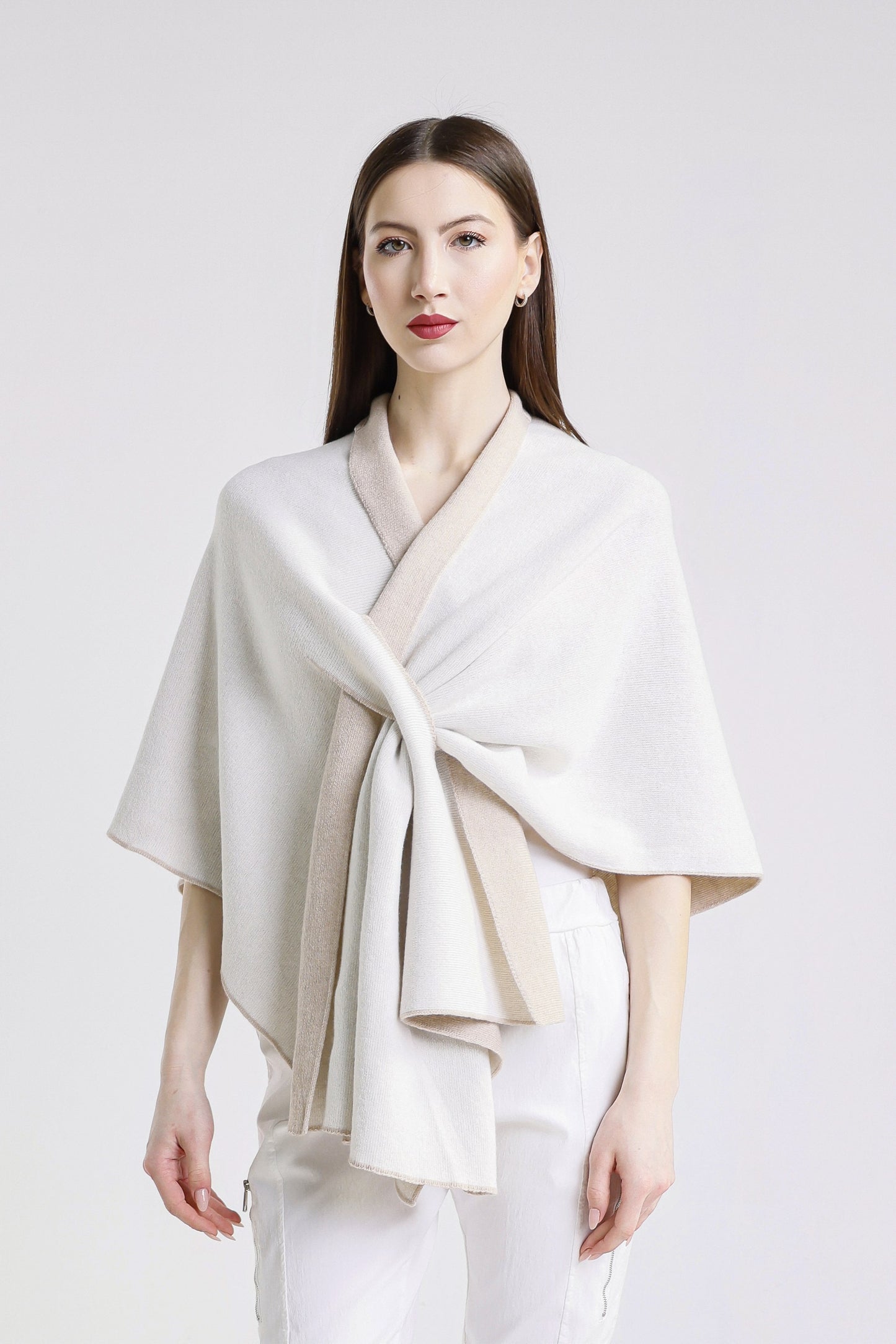 Ellen Merino/Cashmere Reversible Wrap with Loop 298 Taupe/Cream-2
