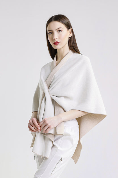 Ellen Merino/Cashmere Reversible Wrap with Loop 298 Taupe/Cream-4