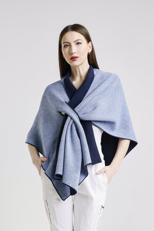 Ellen Merino/Cashmere Reversible Wrap with Loop 419 Navy/Cornflower-2