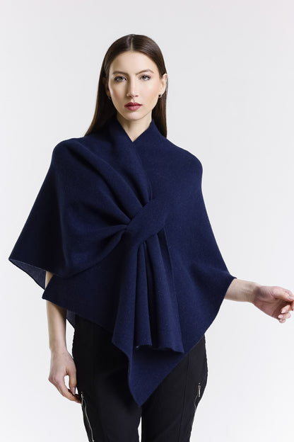 Ellen Merino/Cashmere Reversible Wrap with Loop 419 Navy/Cornflower-1
