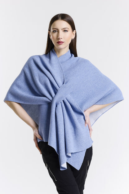 Ellen Merino/Cashmere Reversible Wrap with Loop 469 Cornflower/Cream-1