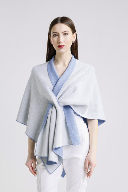 Ellen Merino/Cashmere Reversible Wrap with Loop 469 Cornflower/Cream-2
