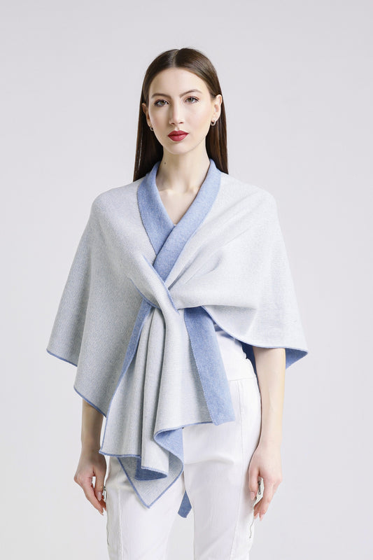 Ellen Merino/Cashmere Reversible Wrap with Loop 469 Cornflower/Cream-2