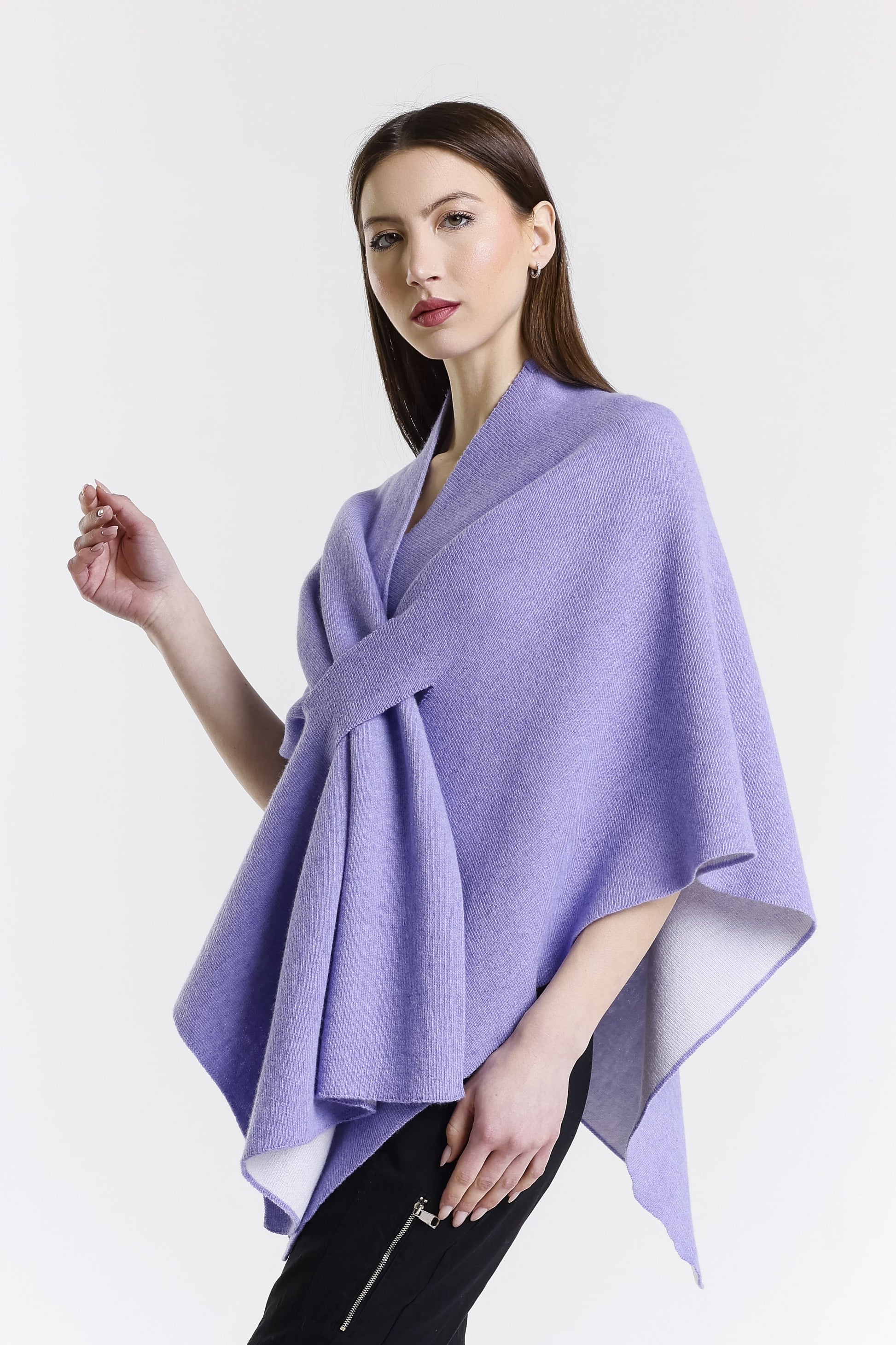 Ellen Merino/Cashmere Reversible Wrap with Loop 537 Lilac/Cream-3