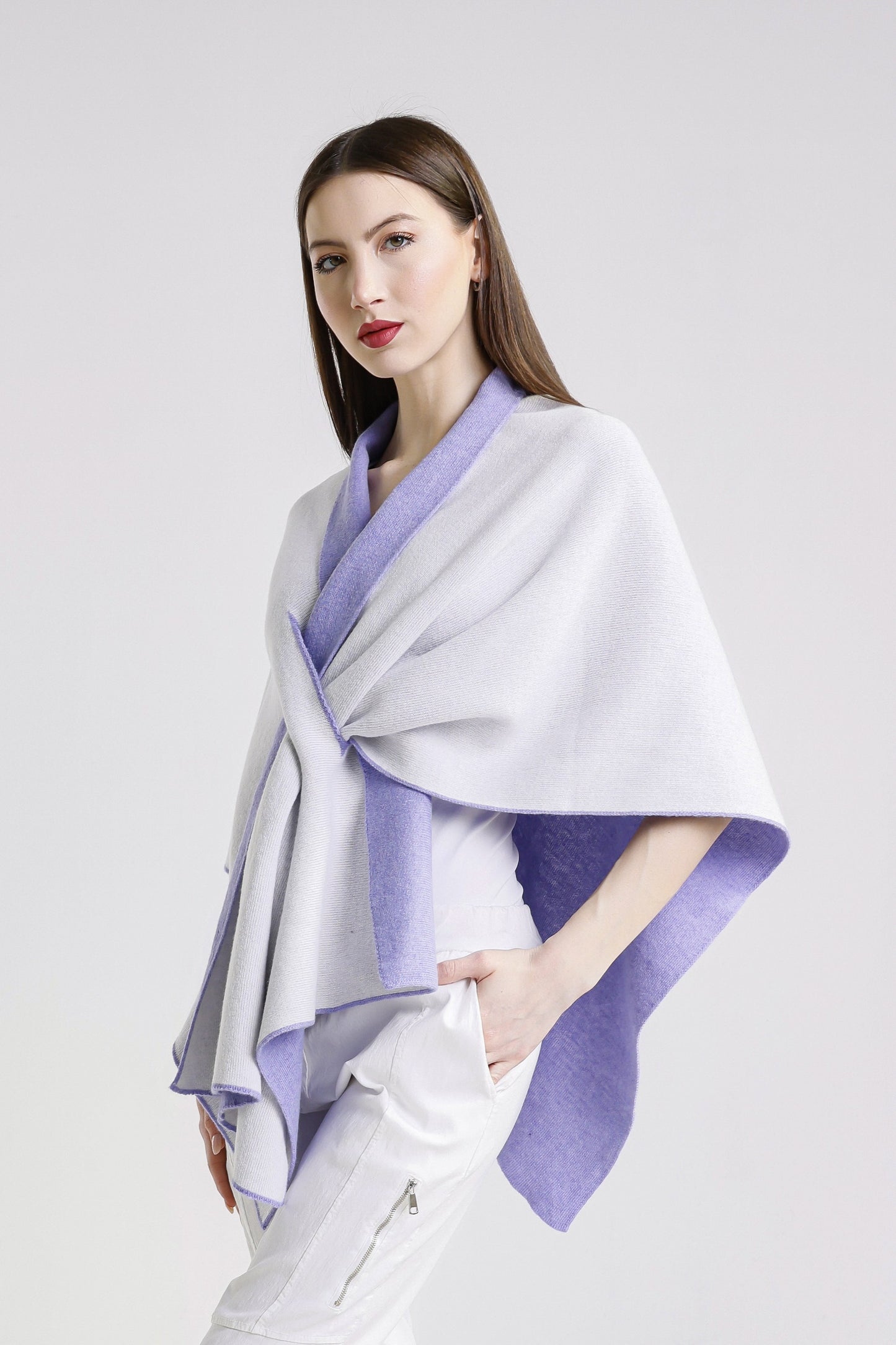 Ellen Merino/Cashmere Reversible Wrap with Loop 537 Lilac/Cream-4