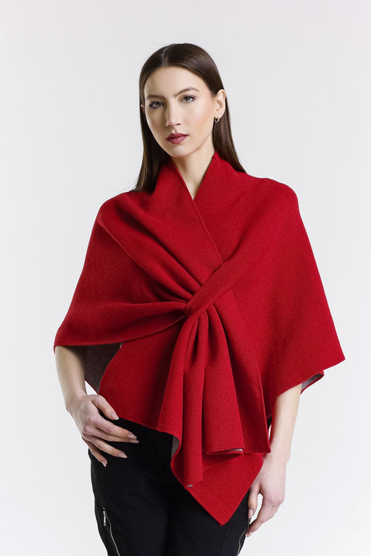 Ellen Merino/Cashmere Reversible Wrap with Loop 632 Red/Gray-1
