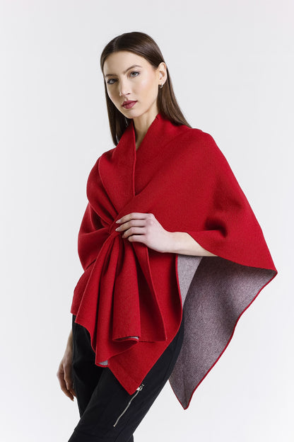 Ellen Merino/Cashmere Reversible Wrap with Loop 632 Red/Gray-3