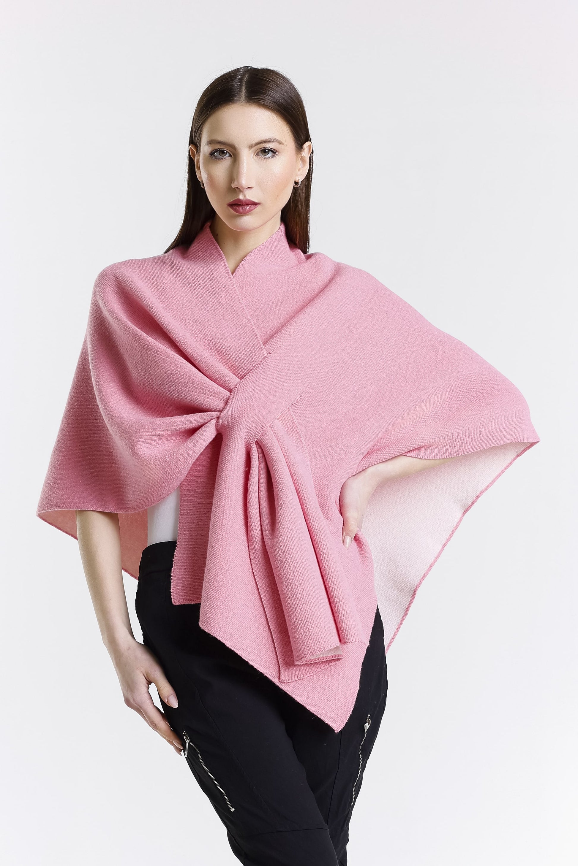 Ellen Merino/Cashmere Reversible Wrap with Loop 659 Pink/Cream-1