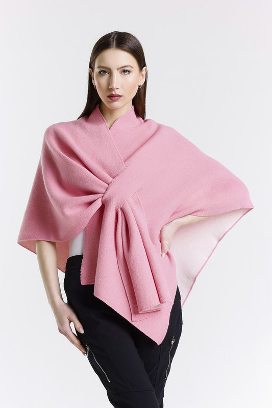 Ellen Merino/Cashmere Reversible Wrap with Loop 659 Pink/Cream-1