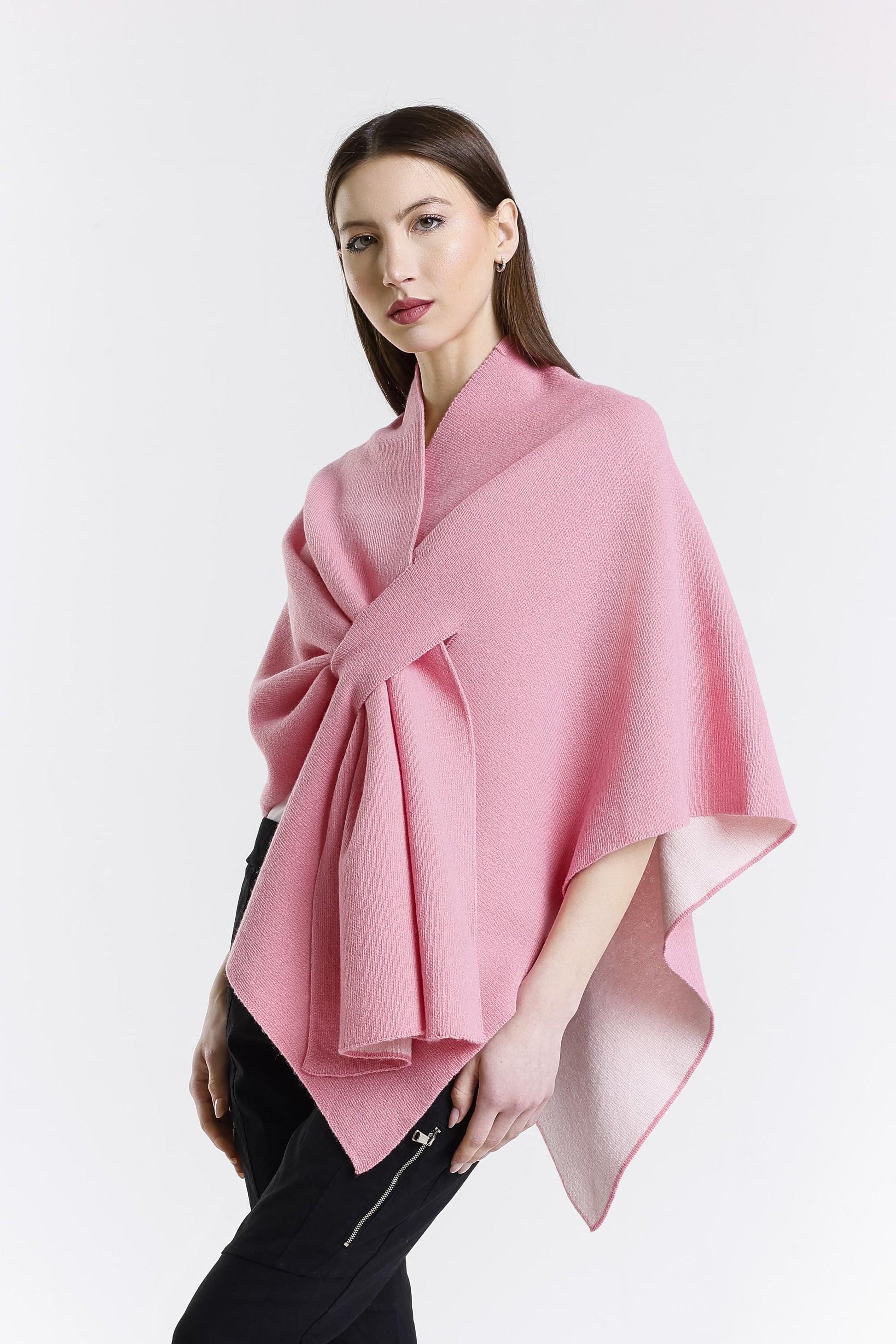 Ellen Merino/Cashmere Reversible Wrap with Loop 659 Pink/Cream-3