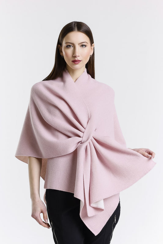 Ellen Merino/Cashmere Reversible Wrap with Loop 952 Rose/Cream-1