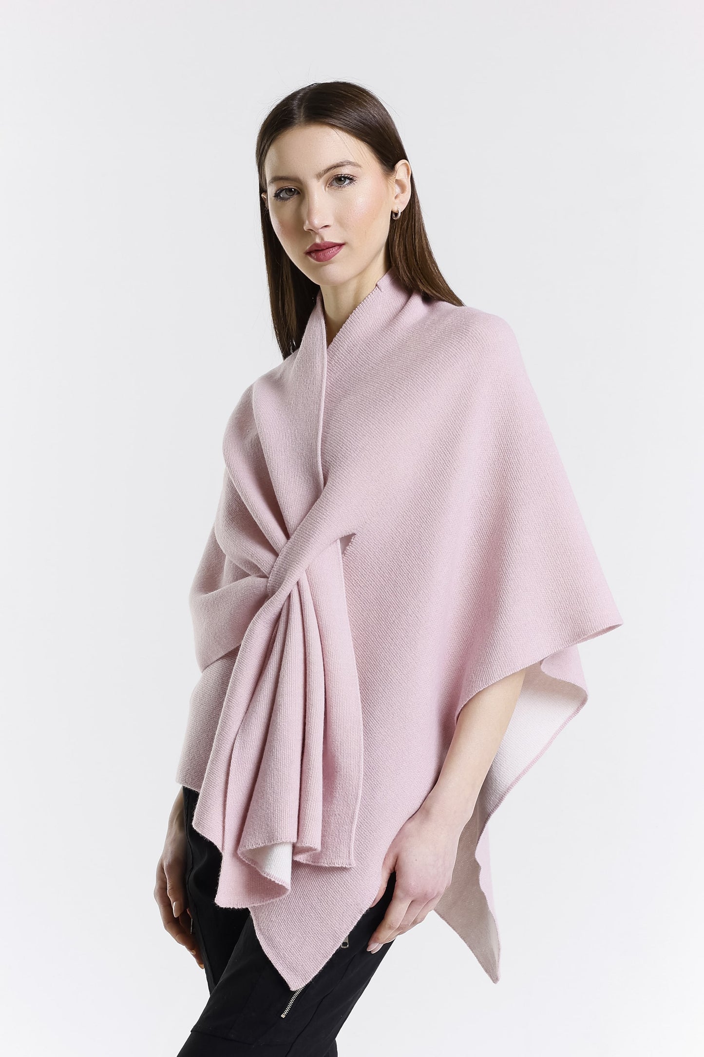 Ellen Merino/Cashmere Reversible Wrap with Loop 952 Rose/Cream-3