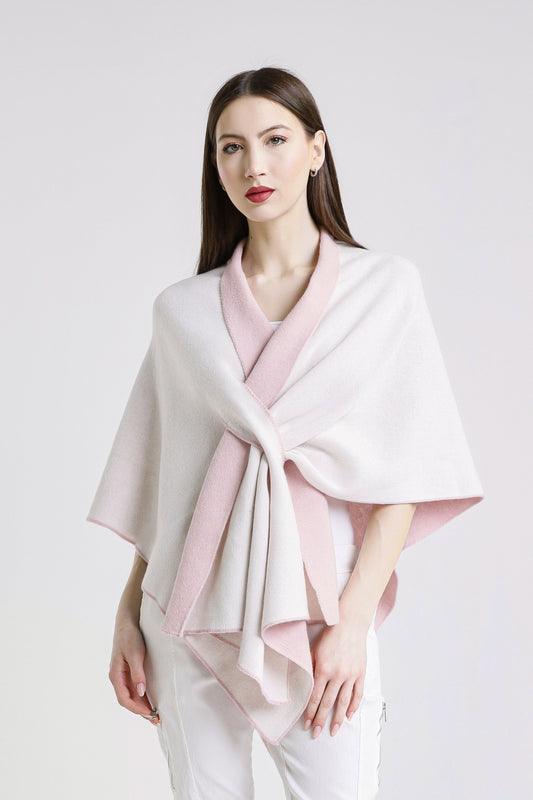 Ellen Merino/Cashmere Reversible Wrap with Loop 952 Rose/Cream-2