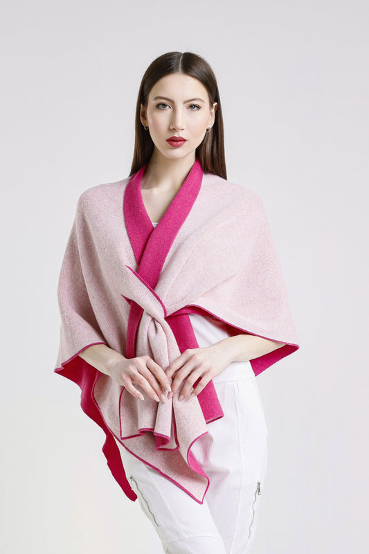 Ellen Merino/Cashmere Reversible Wrap with Loop 954 Peony/Cream-2