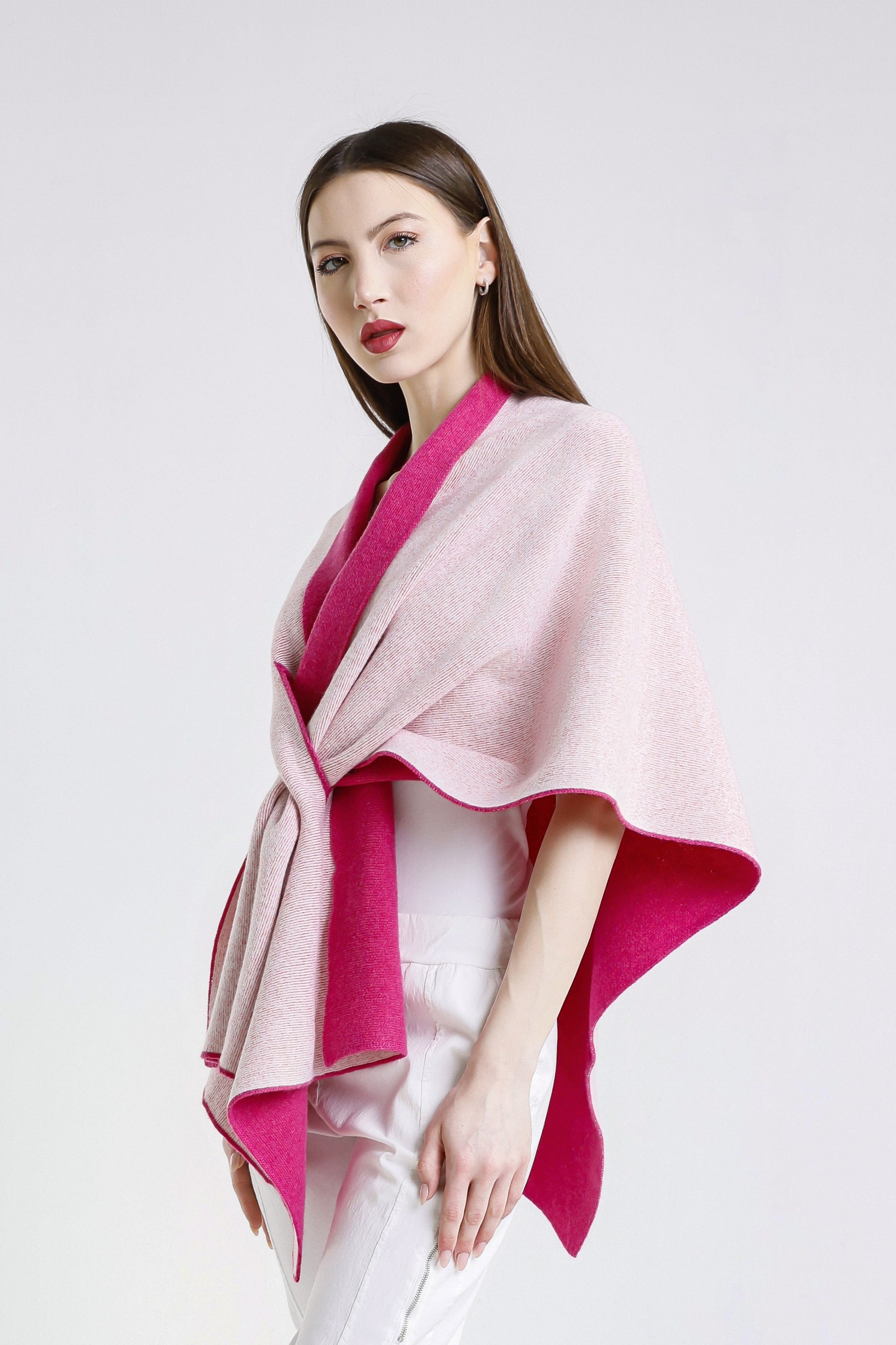 Ellen Merino/Cashmere Reversible Wrap with Loop 954 Peony/Cream-4
