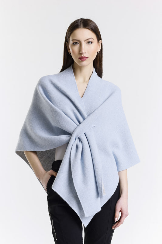 Ellen Merino/Cashmere Reversible Wrap with Loop 966 Sky Blue/Gray-1