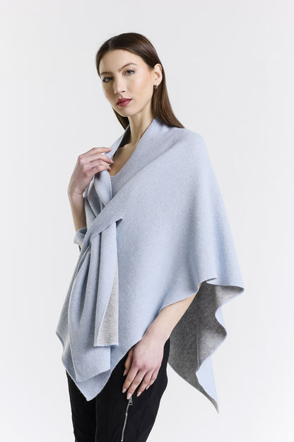Ellen Merino/Cashmere Reversible Wrap with Loop 966 Sky Blue/Gray-3