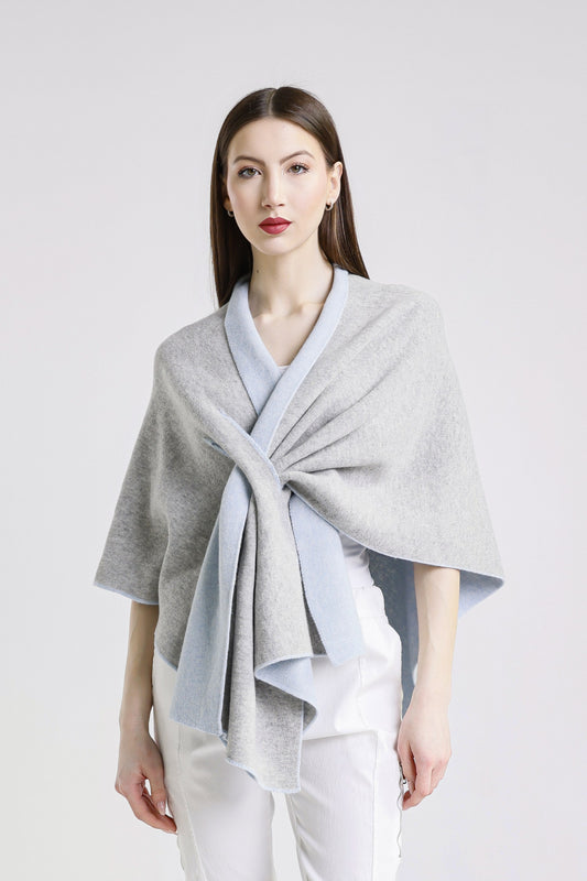 Ellen Merino/Cashmere Reversible Wrap with Loop 966 Sky Blue/Gray-2