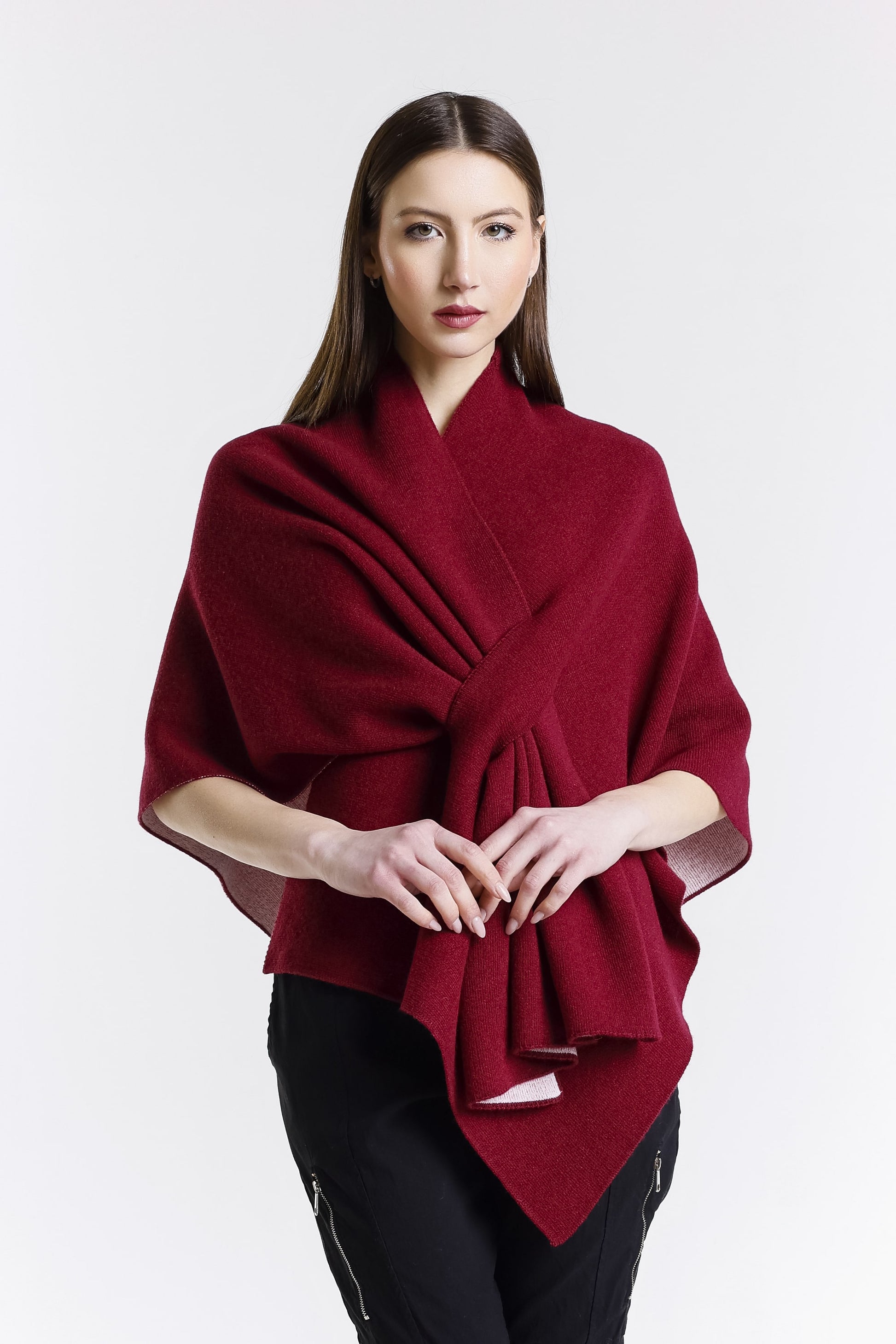 Ellen Merino/Cashmere Reversible Wrap with Loop 631 Burgundy/Cream-1