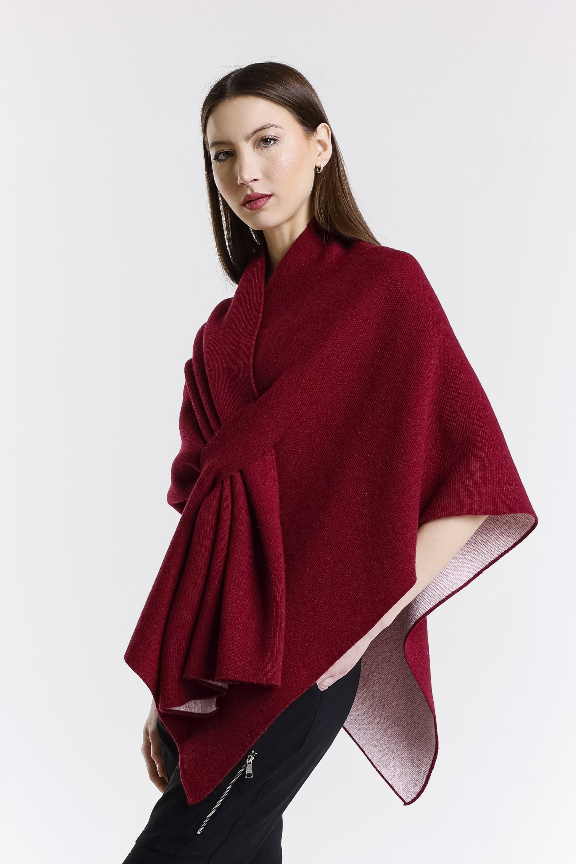 Ellen Merino/Cashmere Reversible Wrap with Loop 631 Burgundy/Cream-3