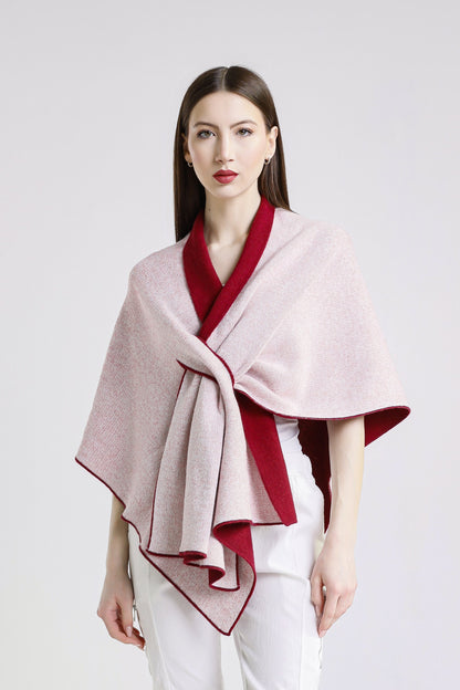 Ellen Merino/Cashmere Reversible Wrap with Loop 631 Burgundy/Cream-2