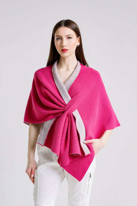 Ellen Merino/Cashmere Reversible Wrap with Loop 953 Peony/Gray-1