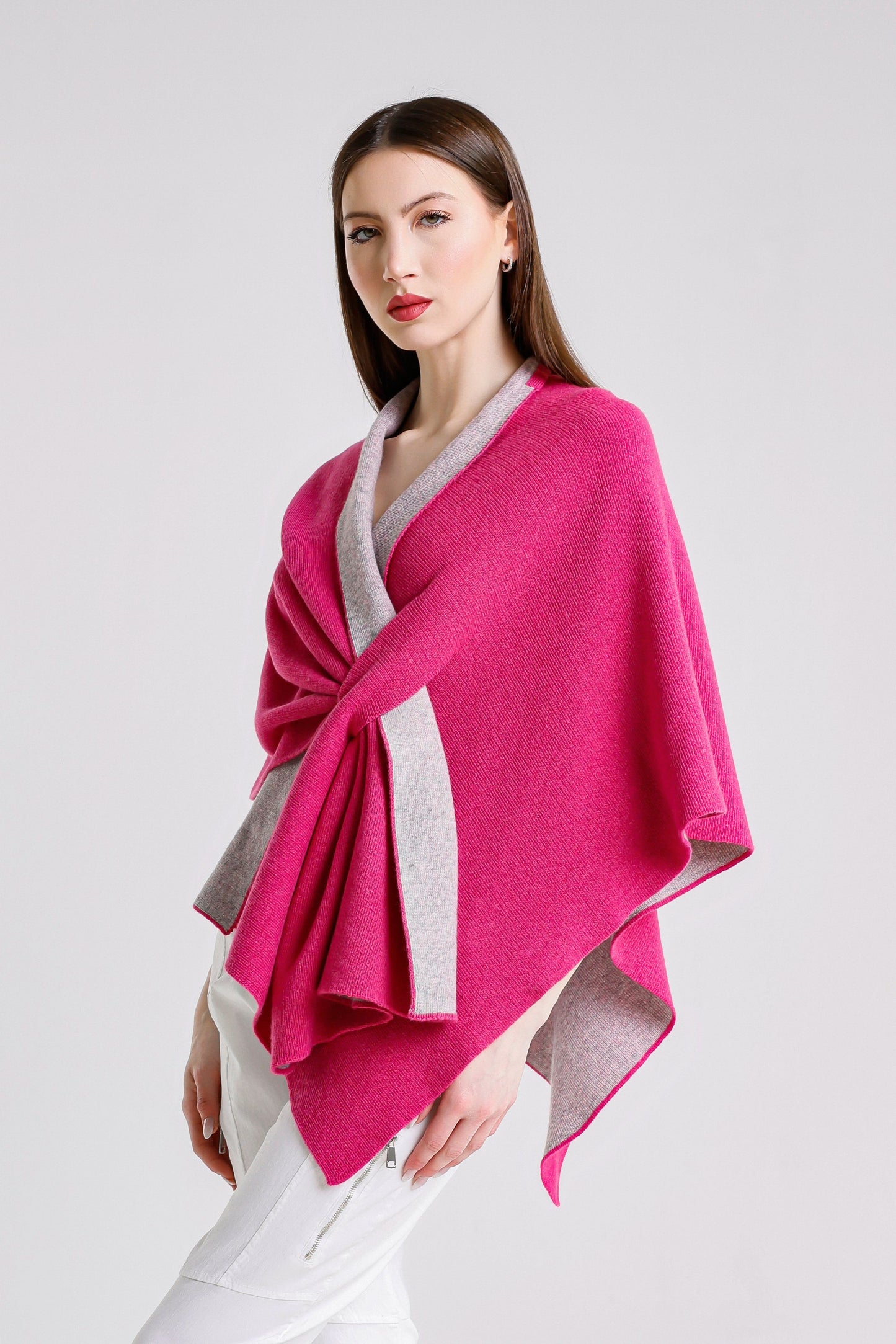 Ellen Merino/Cashmere Reversible Wrap with Loop 953 Peony/Gray-4