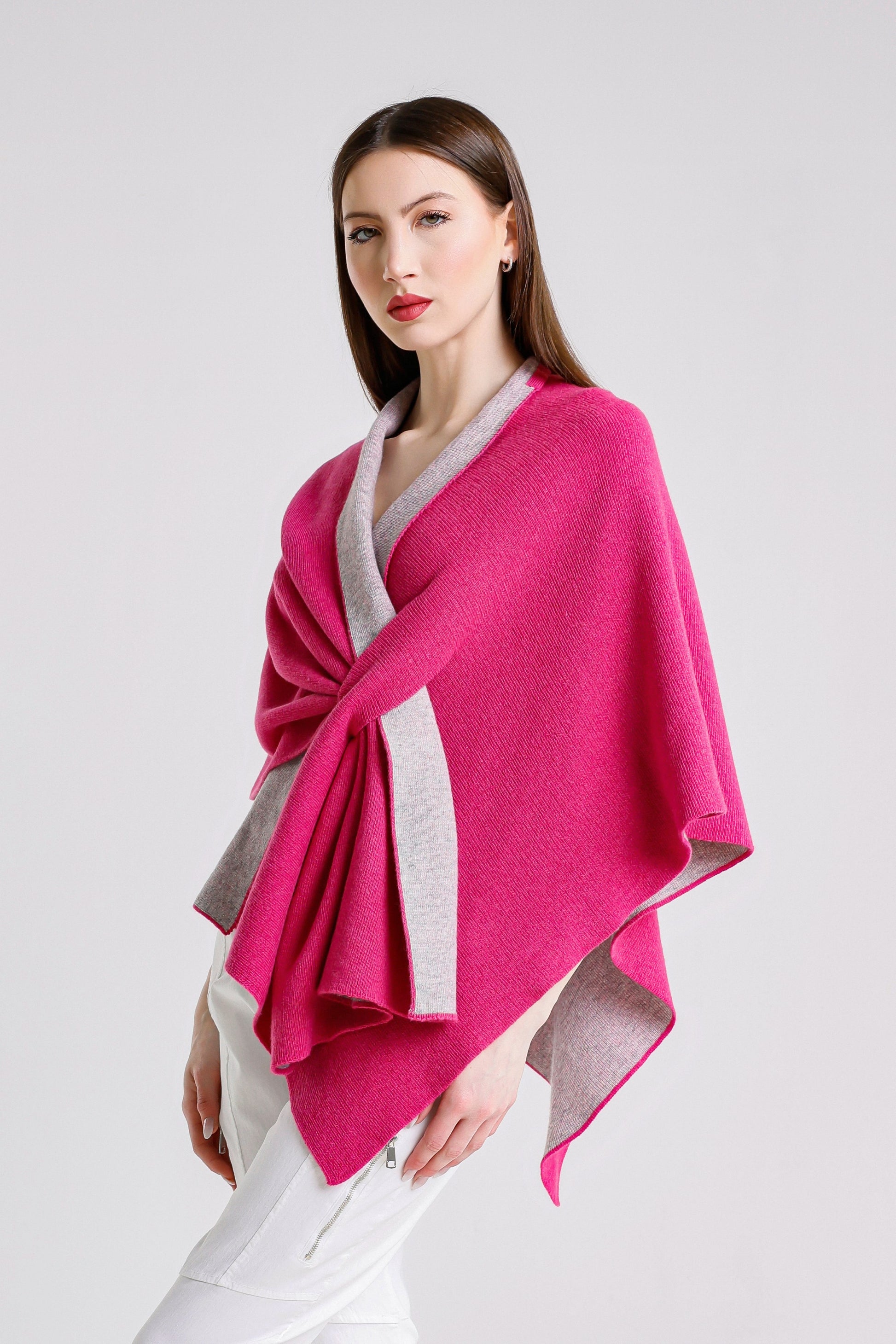 Ellen Merino/Cashmere Reversible Wrap with Loop 953 Peony/Gray-4