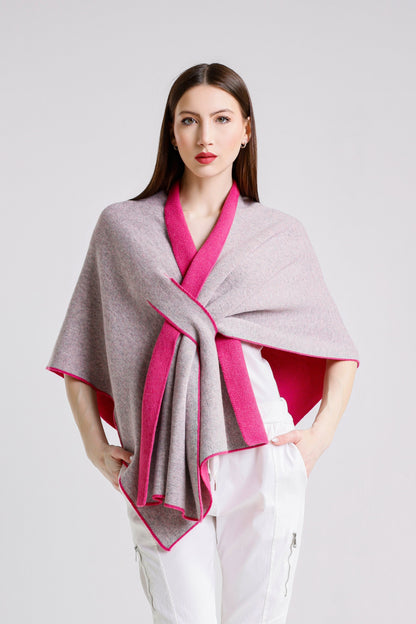 Ellen Merino/Cashmere Reversible Wrap with Loop 953 Peony/Gray-2