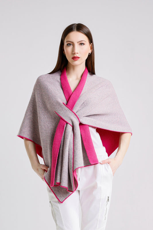 Ellen Merino/Cashmere Reversible Wrap with Loop 953 Peony/Gray-2