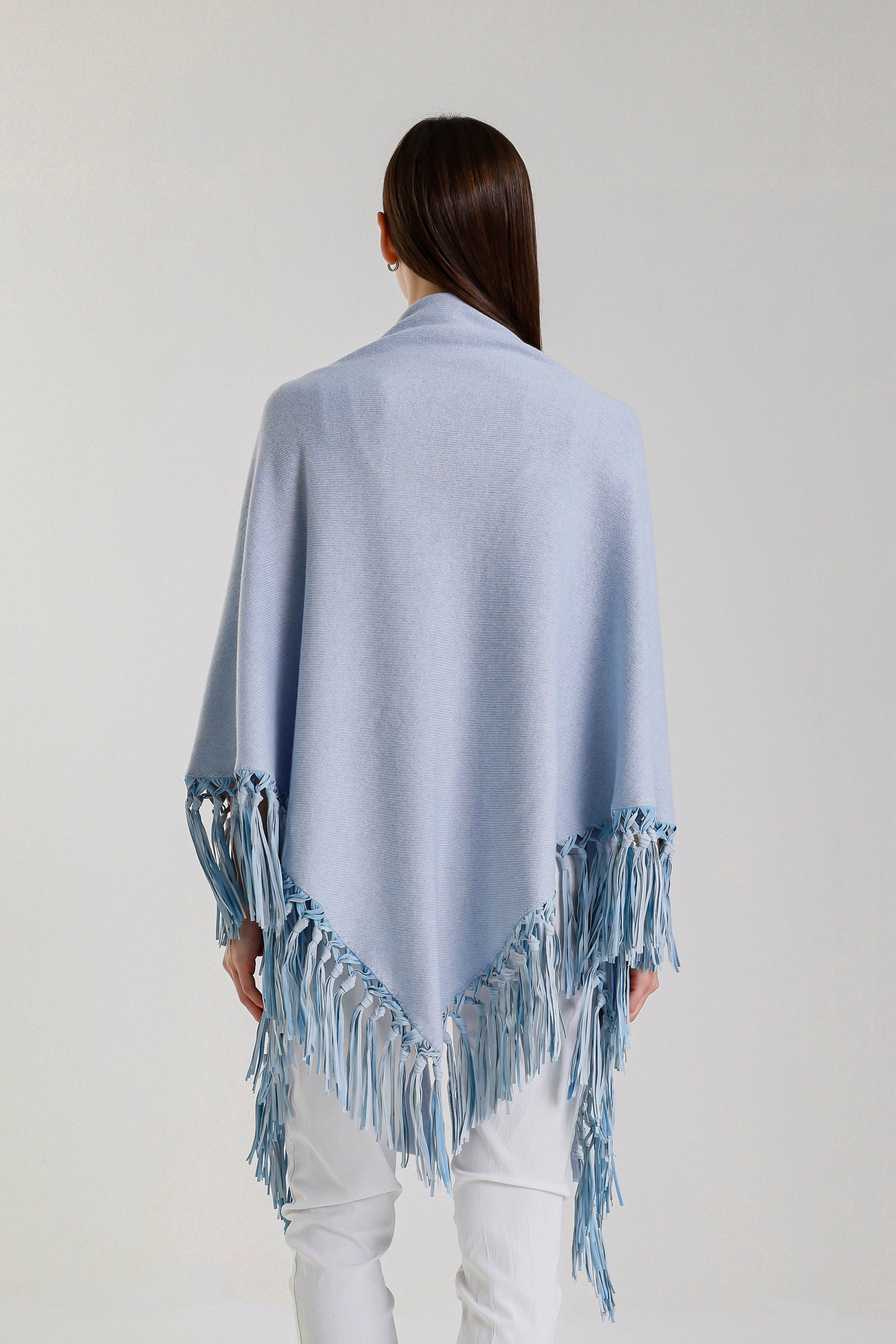 Yasmine Merino Cashmere Silk Wrap with Leather Fringe 428 Celestial Blue-4