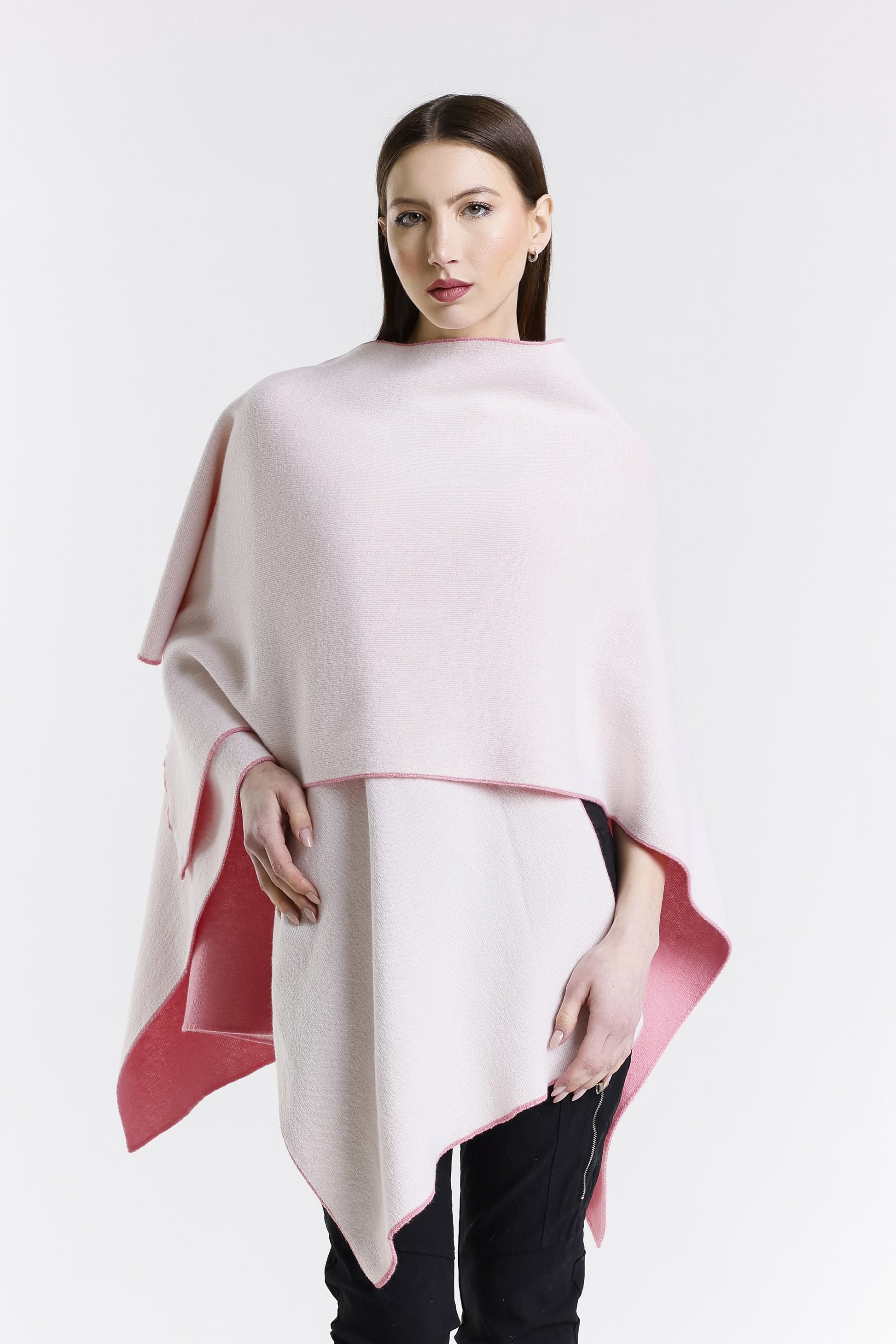 Kiersten Merino/Cashmere Reversible Wrap 659 Pink/Cream-4