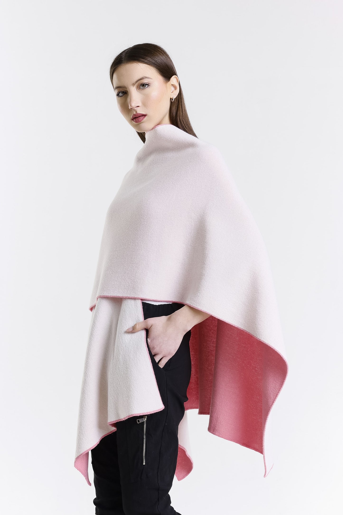 Kiersten Merino/Cashmere Reversible Wrap 659 Pink/Cream-6