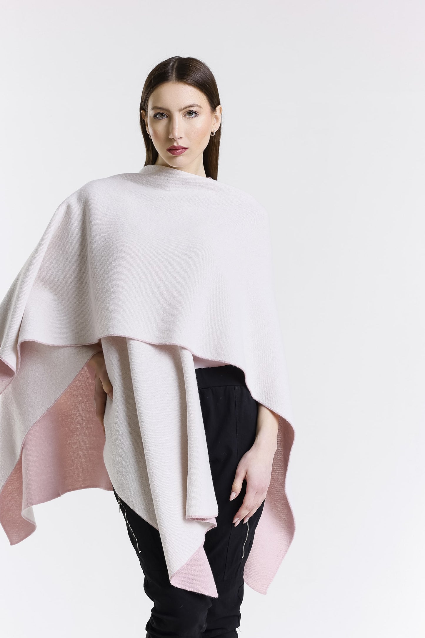 Kiersten Merino/Cashmere Reversible Wrap 952 Rose/Cream-4