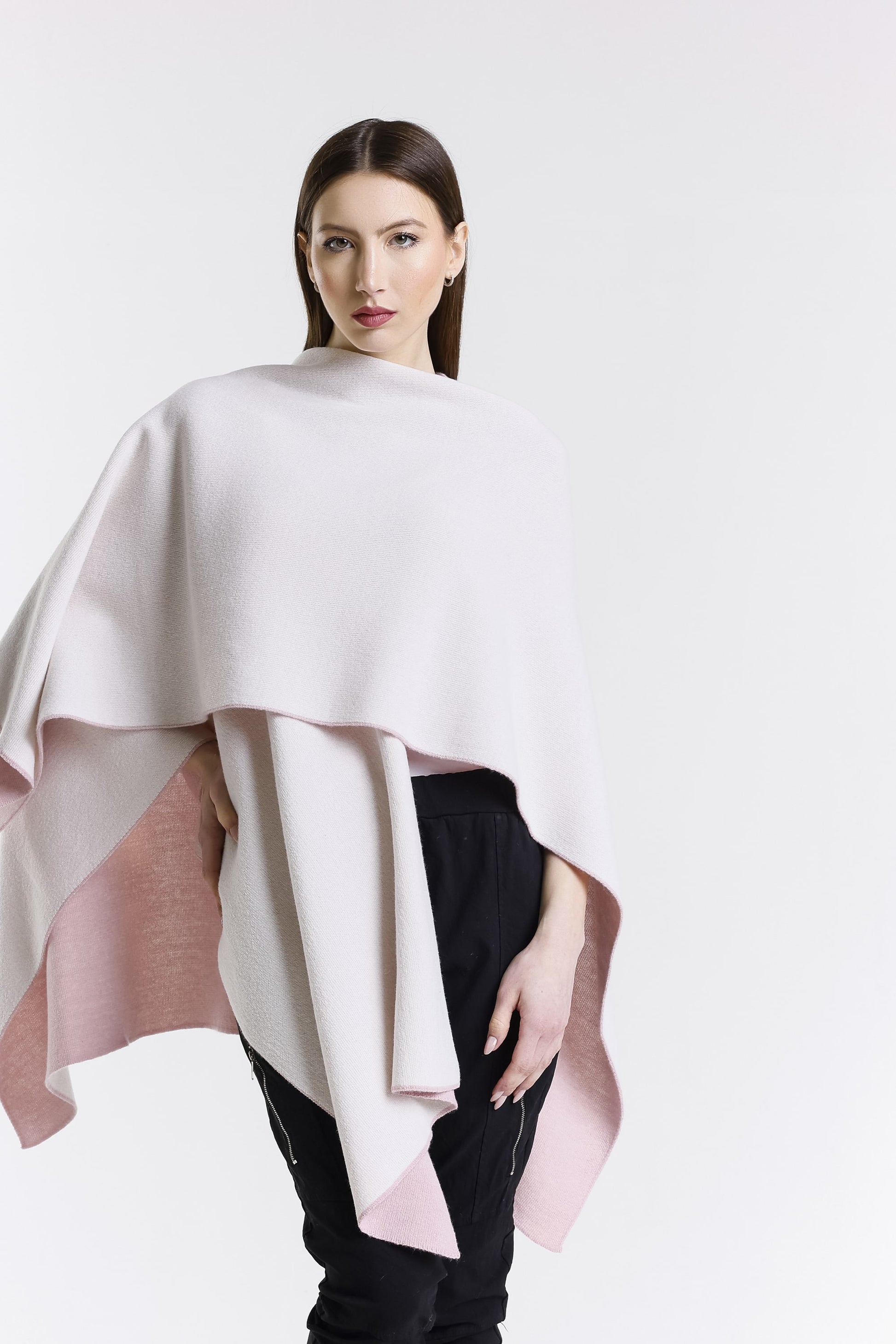 Kiersten Merino/Cashmere Reversible Wrap 952 Rose/Cream-4