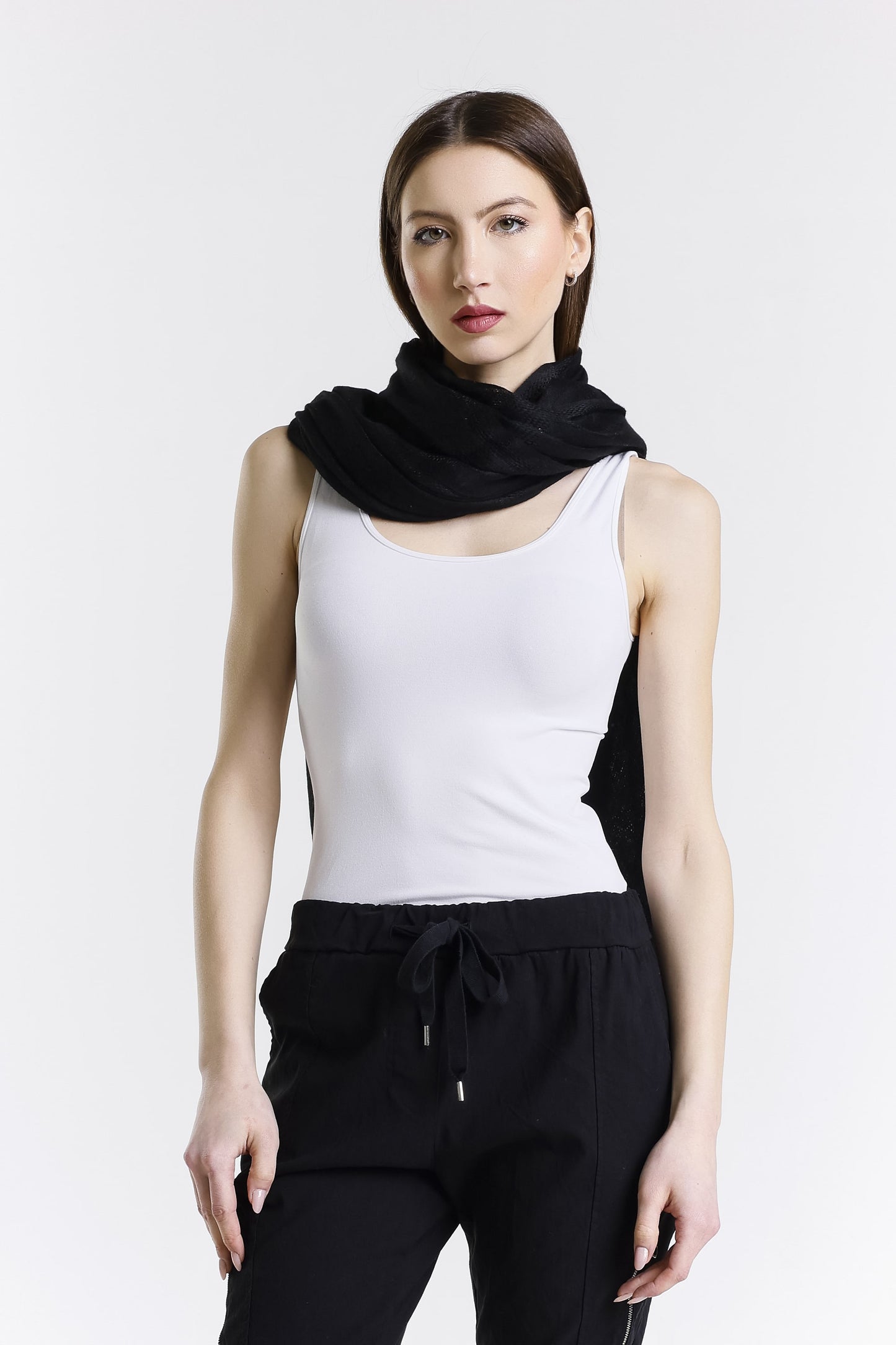 Giulietta Ultra Premium Baby Pashmina Cashmere Wrap 001 Black, Front Scarf view.