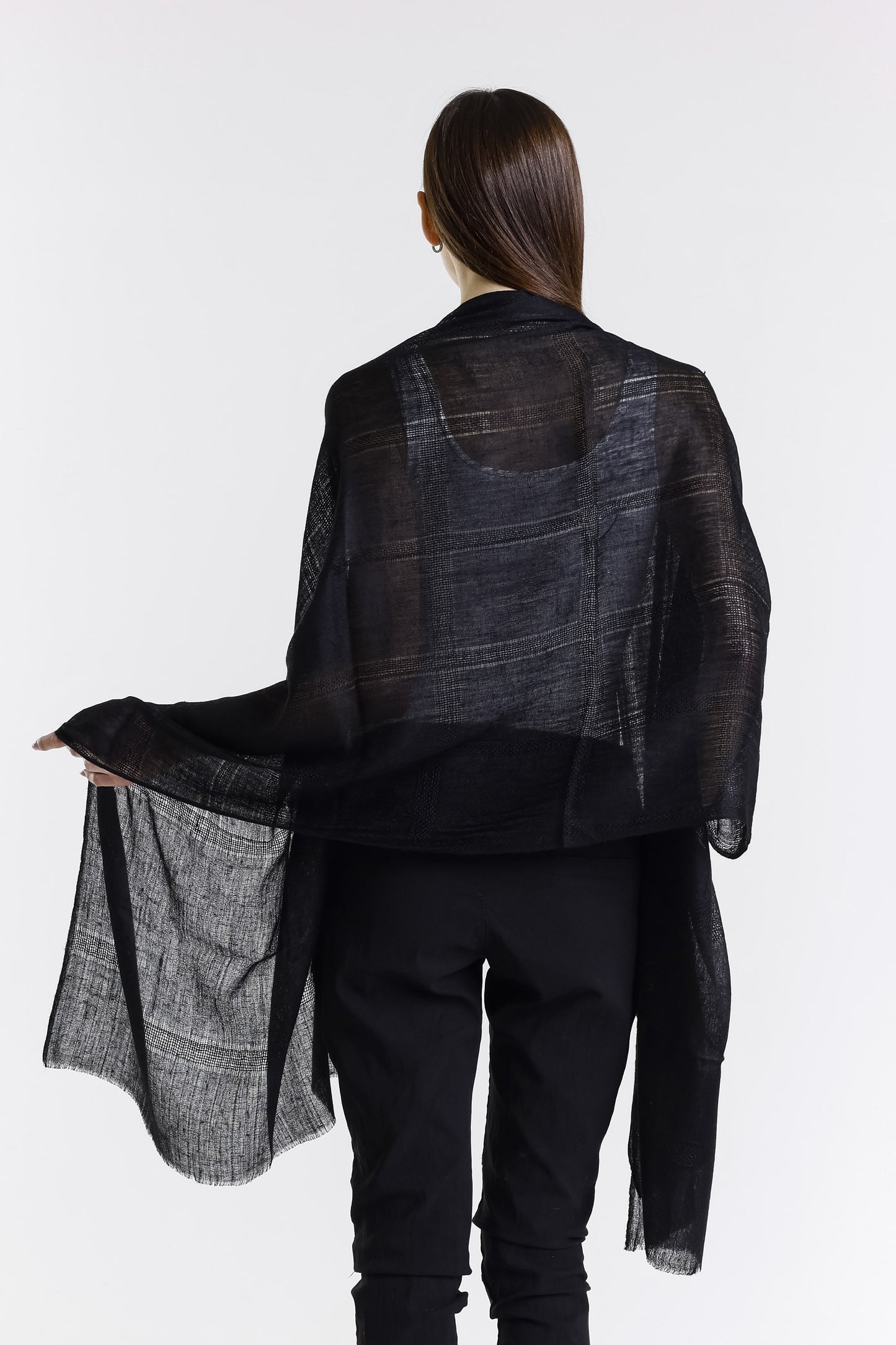 Giulietta Ultra Premium Baby Pashmina Cashmere Wrap 001 Black, Back view.