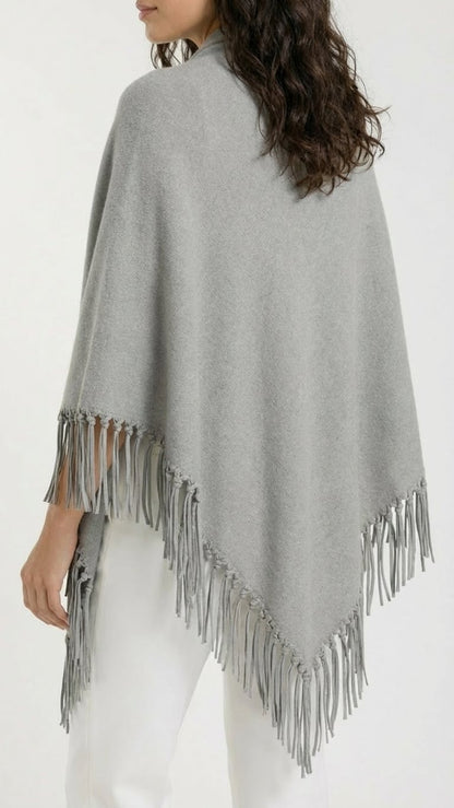 Yasmine Merino Cashmere Silk Wrap with Leather Fringe