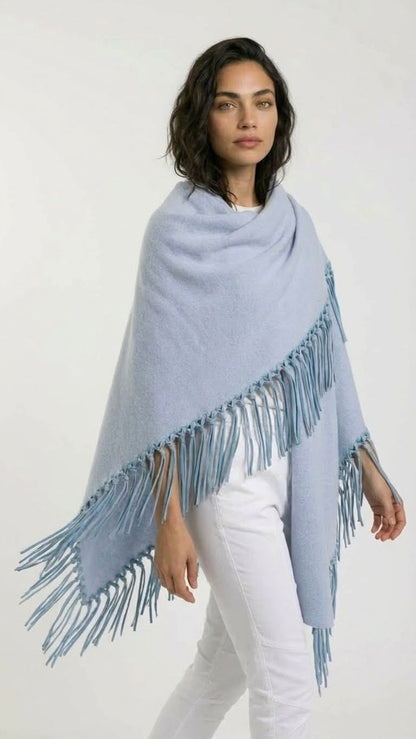 Yasmine Merino Cashmere Silk Wrap with Leather Fringe