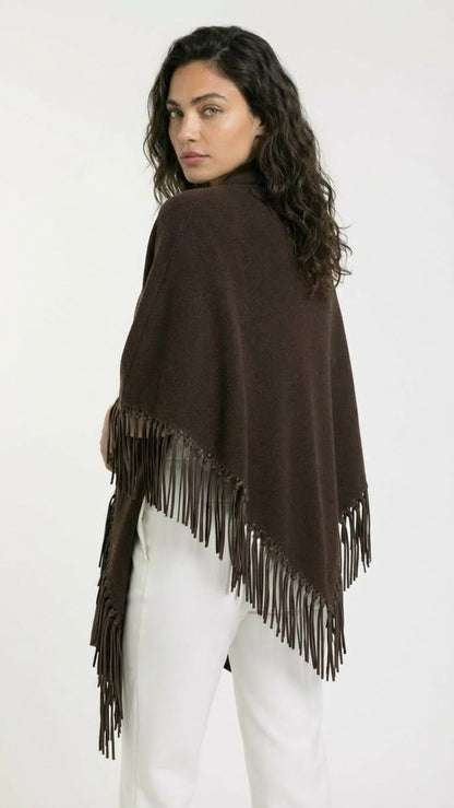 Yasmine Merino Cashmere Silk Wrap with Leather Fringe