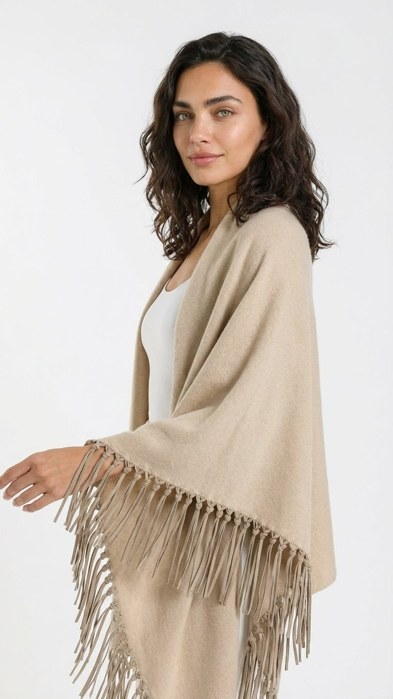 Yasmine Merino Cashmere Silk Wrap with Fringe