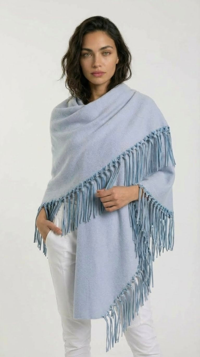 Yasmine Merino Cashmere Silk Wrap with Leather Fringe