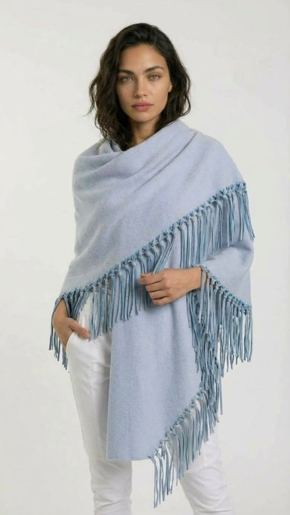 Yasmine Merino Cashmere Silk Wrap with Leather Fringe